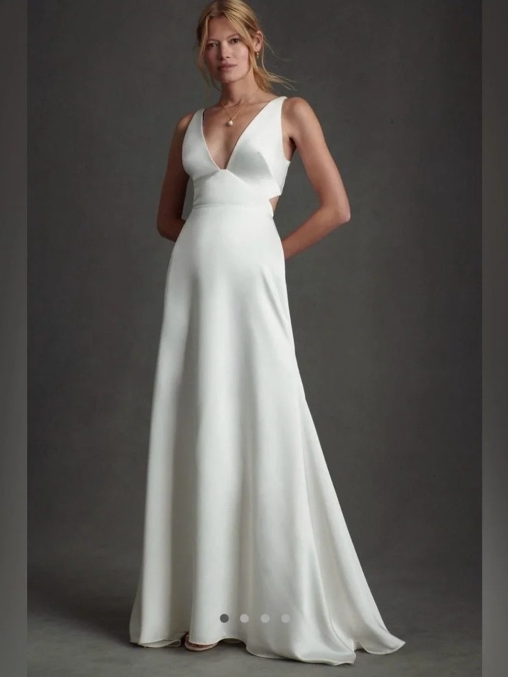 Watters Collins White V-Neck Cutout A-Line Wedding Dress